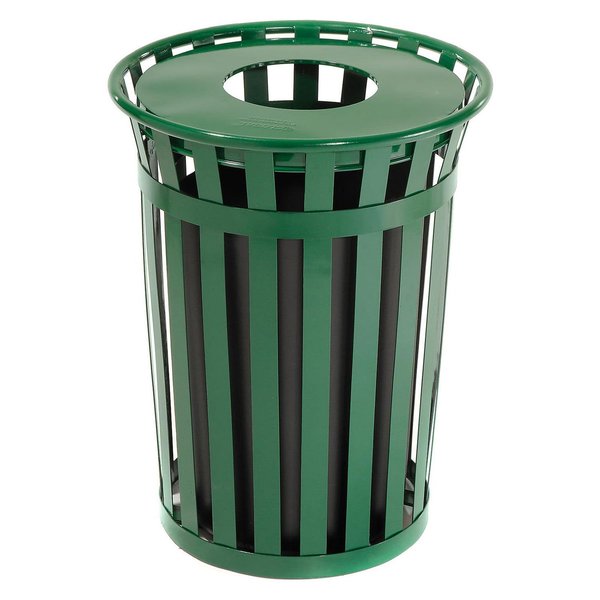 Global Industrial Round Slatted Trash Can, Green, Steel 237726GN